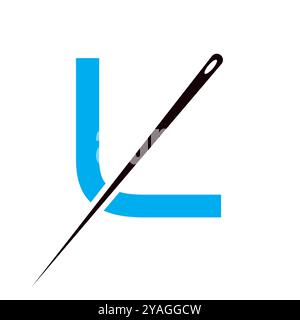Logo Letter L Tailor Cuwing Needle Design Concept per Embroider, Textile, Fashion, Cloth, Fabric Symbol Illustrazione Vettoriale