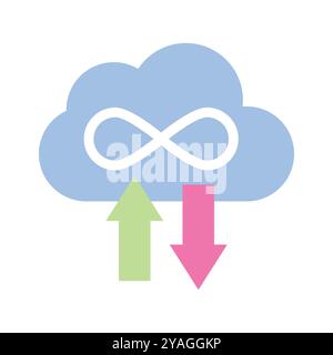 Frecce con cloud mostrano il concetto di trasferimento dati, vettore modificabile pronto all'uso Illustrazione Vettoriale