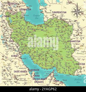 Mappa dell'Iran in stile fantasy vintage Illustrazione Vettoriale