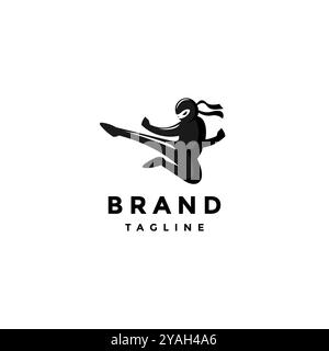 Design con logo Ninja Flying kick. Ninja Kicking Over the Air Mascot Logo Design. Illustrazione Vettoriale