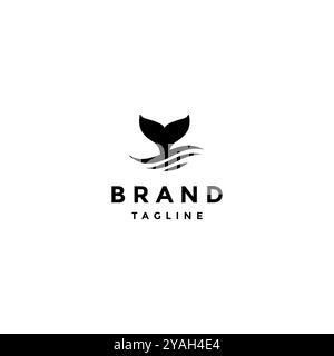 Disegno con logo Whales Tail on the Water. Design con logo Whale Tails e Ocean Waves. Illustrazione Vettoriale