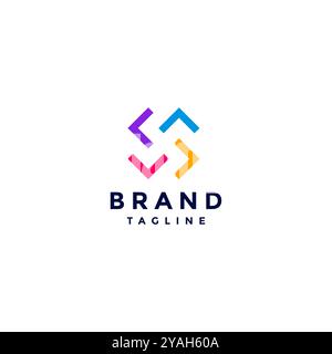 Quattro frecce rotanti Logo Design. Quattro punti freccia colorati rivolti verso quattro direzioni diverse Logo Design. Illustrazione Vettoriale