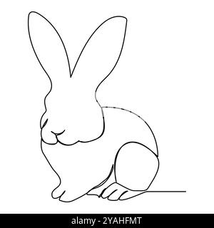 Set di icone in stile arte Bunny line. Collezione di icone della linea di conigli. Set di contorno astratto. Set di icone di stile minimalista coniglio con disegno continuo. Rabb Illustrazione Vettoriale