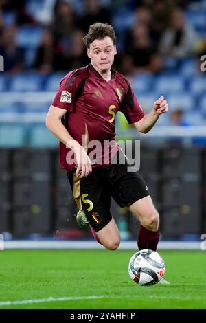 Maxim De Cuyper del Belgio durante la partita del gruppo A2 di UEFA Nations League 2024/25 tra Italia e Belgio allo Stadio Olimpico il 10 ottobre 2024 a Roma. Foto Stock