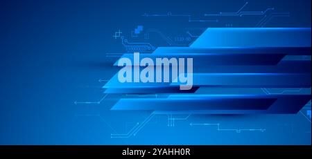 Illustrazione tecnologica astratta con luci al neon su sfondo blu scuro sfumato. Questo vettore è stato disegnato a mano. Illustrazione Vettoriale
