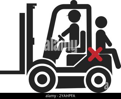 Simbolo di sicurezza isolato simbolo industriale di non viaggiare sul retro e sulla parte anteriore di un carrello elevatore a forche, rischio di lesioni Illustrazione Vettoriale