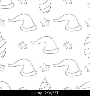 Vacanze di Natale. Cappelli di Capodanno, stelle. Colorazione in stile disegno a mano. Può essere utilizzato per tessuti, imballaggi e così via Illustrazione Vettoriale