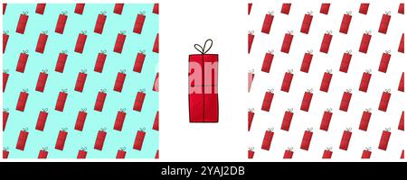 Vacanze di Natale. Regali. Imposta i motivi senza cuciture nello stile del disegno a mano. Può essere utilizzato per tessuti, imballaggi, imballaggi e così via Illustrazione Vettoriale