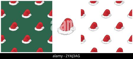 Natale. Imposta i motivi senza cuciture nello stile del disegno a mano. Cappelli di Capodanno. Può essere utilizzato per tessuti, imballaggi e così via Illustrazione Vettoriale