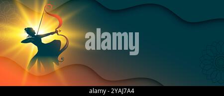 striscione celebrativo shri ram navami diwas con il vettore di silhouette lord rama Illustrazione Vettoriale