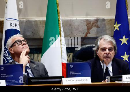 Roma, Italia. 14 ottobre 2024. Il presidente del CNEL Renato Brunetta presenta al Ministro per la pubblica Amministrazione Paolo Zangrillo la relazione sui servizi pubblici 2024 - Roma, Italia - Luned&#xec;, 14 ottobre 2024 (foto Cecilia Fabiano/LaPresse) il Presidente del CNEL Renato Brunetta presenta il rapporto 2024 sui servizi pubblici al Ministro della pubblica Amministrazione Paolo Zangrillo&#x2014; Roma, Italia - lunedì 14 ottobre 2024 (foto Cecilia News/LaPresse) Foto Stock