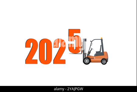Carrello elevatore a forche in funzione. Concetto di nuovo anno. Foto Stock