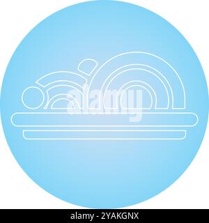 Cucina globale White Line Cooking Logo Design sfondo blu illustrazione a colori Illustrazione Vettoriale