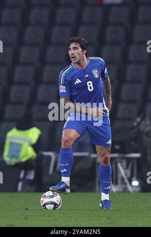 Udine, Italia. 14 ottobre 2024. Sandro Tonali (Italia) durante la partita di UEFA Nations League 2024 2025 tra Italia 4-1 e Israele allo Stadio Friuli il 14 ottobre 2024 a Udine. Crediti: Maurizio Borsari/AFLO/Alamy Live News crediti: Aflo Co.. Ltd./Alamy Live News Foto Stock