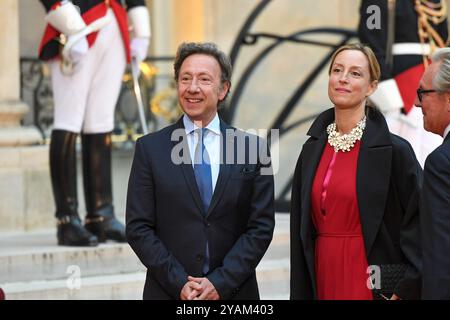 Francia. 14 ottobre 2024. Stephane Bern, Adelaide de Clermont Tonnerre - il Presidente Emmanuel Macron riceve la visita di Stato dalle loro Maestie, il Re e la Regina dei belgi, all'Elysee Palace di Parigi, in Francia. (Foto di Lionel Urman/Sipa USA) credito: SIPA USA/Alamy Live News Foto Stock