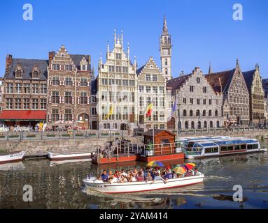 Canal Boat Quay, il Graslei, Gand (Gand), provincia delle Fiandre Orientali, Regno del Belgio Foto Stock