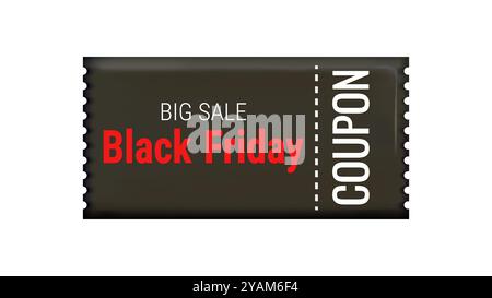 Buono sconto per il Black Friday in 3d. Colore nero e rosso. Marketing promozionale per la progettazione di negozi online. Elemento isolato. Illustrazione vettoriale. Illustrazione Vettoriale