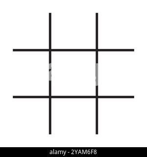Semplice griglia nera con tre linee verticali e tre orizzontali. Stile minimalista. Nessun elemento aggiuntivo. Illustrazione Vettoriale
