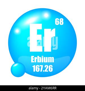 Icona erbium. Elemento chimico er. Numero atomico 68. Massa 167.26. Simbolo della sfera blu. Illustrazione Vettoriale