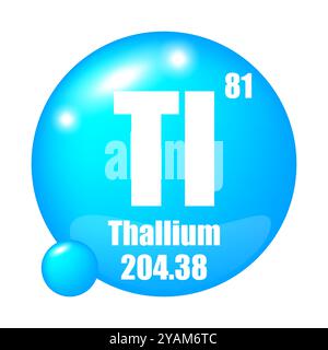 Icona del tallio. Elemento chimico TL. Numero atomico 81. Massa 204.38. Vettore sfera blu. Illustrazione Vettoriale