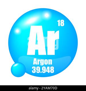 Icona elemento argon. Simbolo atomico AR. Numero atomico 18. Massa atomica 39.948. Illustrazione Vettoriale