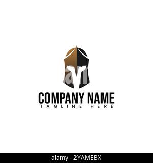 L'icona del logo del casco spartano e gladiatore disegna il vettore. Logo Spartan Helmet e gladiatore, potenza, vintage, spada, sicurezza, leggendario logo e vettore di Illustrazione Vettoriale