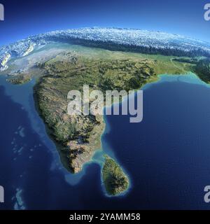 Pianeta Terra molto dettagliato al mattino. Un sollievo esagerato e preciso al sole del mattino. Terra dettagliata. India e Sri Lanka. Elementi di questa immagine f Foto Stock