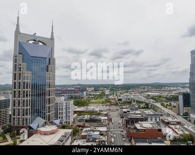 Vista aerea della città di Nashville, Tennessee, situata sul fiume Cumberland. La città è il campidoglio dello Stato volontario Foto Stock