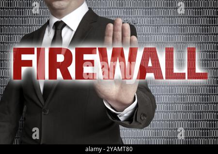 Il firewall con matrice è mostrato dall'uomo d'affari Foto Stock