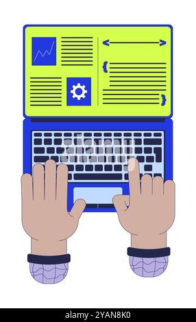 Schermo diviso sul laptop per il concetto di illustrazione 2D della produttività dei programmatori Illustrazione Vettoriale