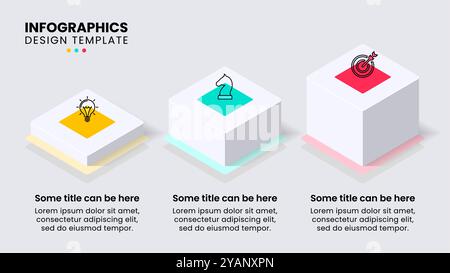 Modello infografico con icone e 3 opzioni o passaggi. Colonne isometriche. Può essere utilizzato per il layout del flusso di lavoro, il diagramma, il banner, il webdesign. Illustrazione del vettore Illustrazione Vettoriale