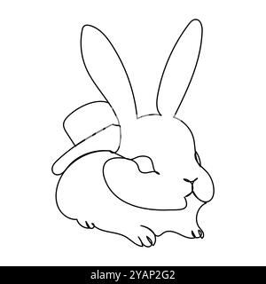 Disegno continuo di una linea del coniglietto di Pasqua. Carina silhouette di coniglio con orecchie in stile minimalistico semplice per biglietto d'auguri dal design primaverile e ban web Illustrazione Vettoriale