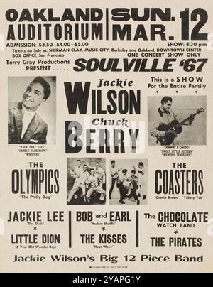 Chuck Berry, Jackie Wilson, Coasters & Olympics - Concert Handbill 1967 - volantino per Soulville '67 - Oakland Auditorium, California Foto Stock