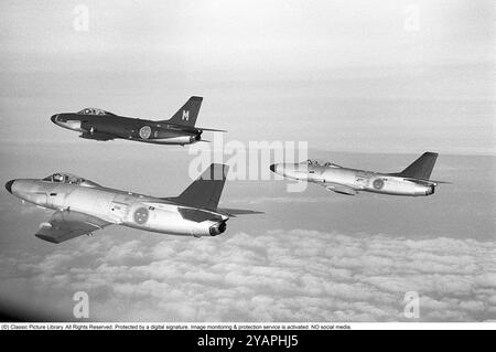 Saab 32 Lansen. Tre caccia svedesi a due posti prodotti dalla Saab in aria, appartenenti alla flottiglia aerea F6 di Karlsborg nel 1958. Roland Palm rif. 12-15-19 Foto Stock