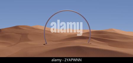 Illustrazione di rendering 3d Una grande struttura curva si trova nel mezzo di un deserto Foto Stock