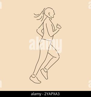 Donna che corre. Disegno grafico. Illustrazione vettoriale del contorno dello schizzo Illustrazione Vettoriale