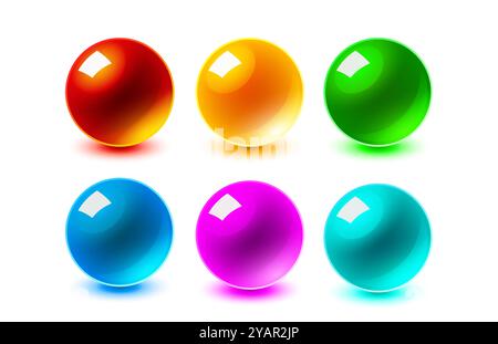 Pulsanti circolari lucidi, set di colori, sfera 3d. Vettore Illustrazione Vettoriale