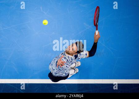 Anversa, Belgio. 15 ottobre 2024. Il belga Sander Gille è stato raffigurato in azione durante una partita di tennis nel round dei 16 della competizione di doppio all'ATP European Open Tennis di Anversa, martedì 15 ottobre 2024. BELGA PHOTO JASPER JACOBS credito: Belga News Agency/Alamy Live News Foto Stock