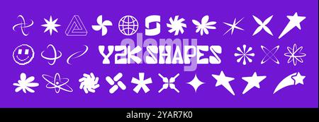 Set di grafici Y2K. Le forme moderne formano gli anni '00, '90, '80 Y2K retrofuturistico vaporwave e sinthwave Illustrazione Vettoriale