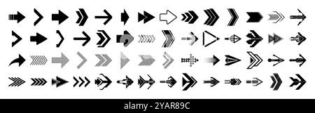 Frecce di stili diversi, futuristiche, retrò, icone vettoriali moderne per UI, UX, Web, design di giochi Illustrazione Vettoriale