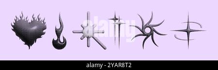 Forme 3D retrofuturistiche in stile bitmap pixel Illustrazione Vettoriale