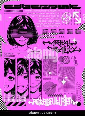 Poster con carine ragazze anime Illustrazione Vettoriale
