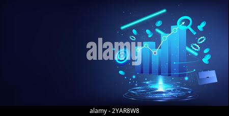 Investimenti finanziari. Concetto: Business, finanza, analisi, profitto, stock, commercio Illustrazione Vettoriale