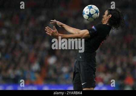 SPAGNA, Madrid: L'attaccante uruguaiano del París Saint-Germain Edinson Cavani durante la partita di Champions League 2015/16 tra il Real Madrid e il París Saint-GE Foto Stock