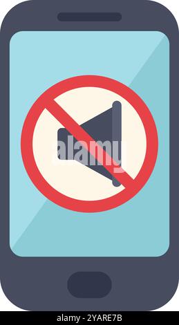 Sullo smartphone viene visualizzata un'icona dell'altoparlante barrata, a indicare che l'audio è disattivato Illustrazione Vettoriale