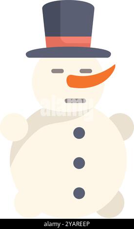 Un pupazzo di neve che indossa un cappello nero e sorride leggermente Illustrazione Vettoriale