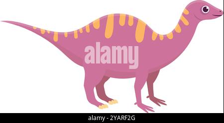Allegro dinosauro rosa con strisce gialle si erge orgogliosamente, trasudando fascino preistorico. Il suo design stravagante e il suo comportamento amichevole ti faranno sentire sicuro Illustrazione Vettoriale