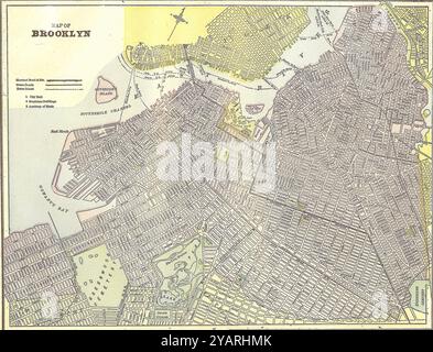 SEATTLE -SEP 11, 2022 - una mappa antica di brooklyn, New york, che mostra il layout delle strade, i parchi e i corsi d'acqua come esistevano alla fine del XIX secolo Foto Stock