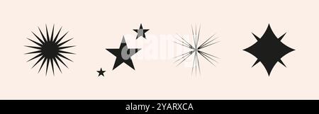 Set di stelle luccicanti, scintille, forma del sole. Esplosione astratta del vettore, effetti bagliori e bagliori per creare feste natalizie. Scintillio e grafica flash Illustrazione Vettoriale