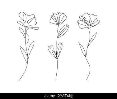 fiore in stile contorno continuo, disegnato con una singola linea ininterrotta. Illustrazione Vettoriale